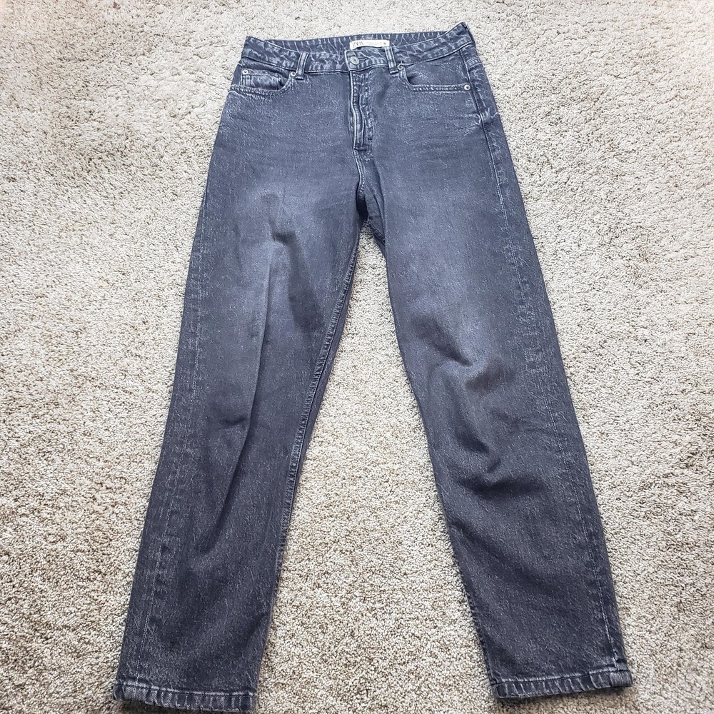 Zara Jeans Womens 8 30 Waist Gray Charcoal Wash Straight Relaxed High Rise Denim